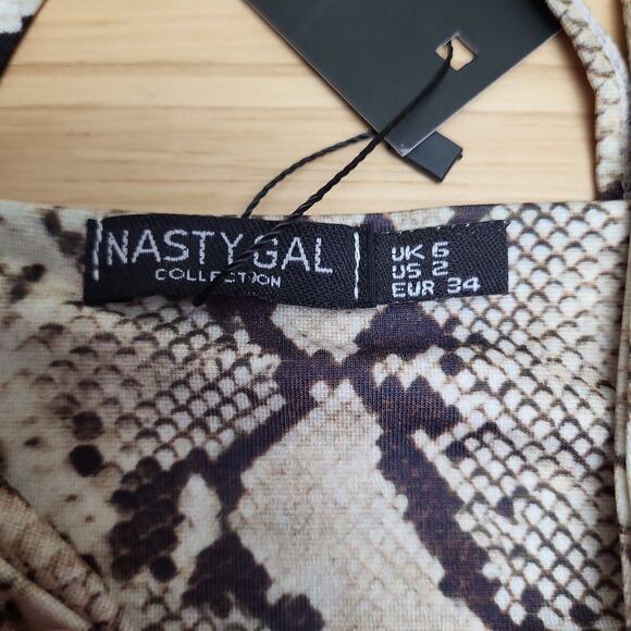 Nasty Gal Womens White Black Snake Print Cut Out Tie Scrunchie Bikini Top Size 2 - Picture 4 of 5